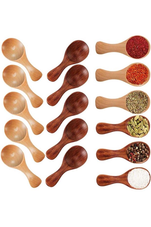 Small Wooden Salt Spoon - 10 Pack Mini Wood Spoon with Short Handle, Perfect for Small Jars of Jam, Spices, Condiments, Seasoning, Sugar, Honey, Coffee, Tea, Mustard, Ice Cream, Milk Powder