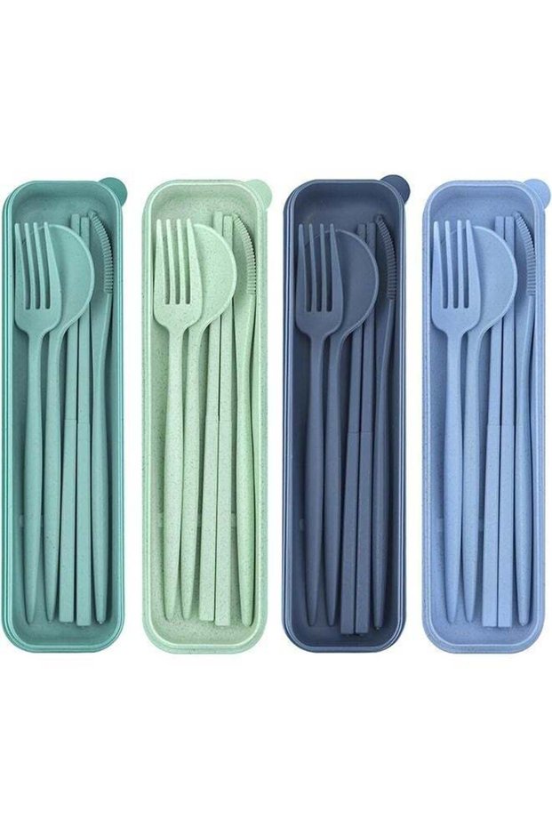 4 Sets Reusable Utensils Set, Travel Utensils with Case, Reusable Utensils for Lunch Box accessories, Portable Chopsticks Knife Fork and Spoon Lunch Utensils Set for Work,Travel or Daily use