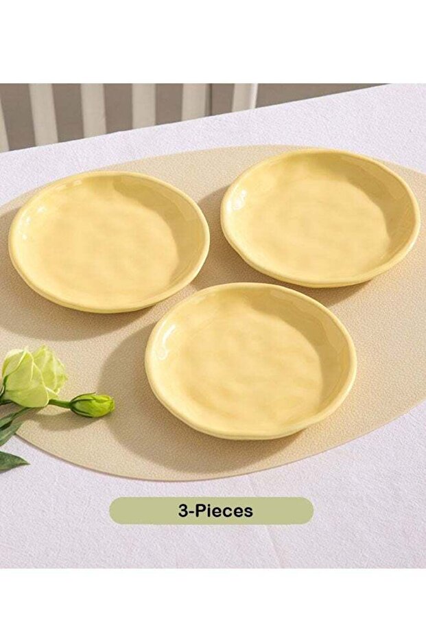 3 Pieces Ceramic Toasted Bone Plates, Dessert Plates, Cake Plates, Snack Plates, Table Storage Plat
