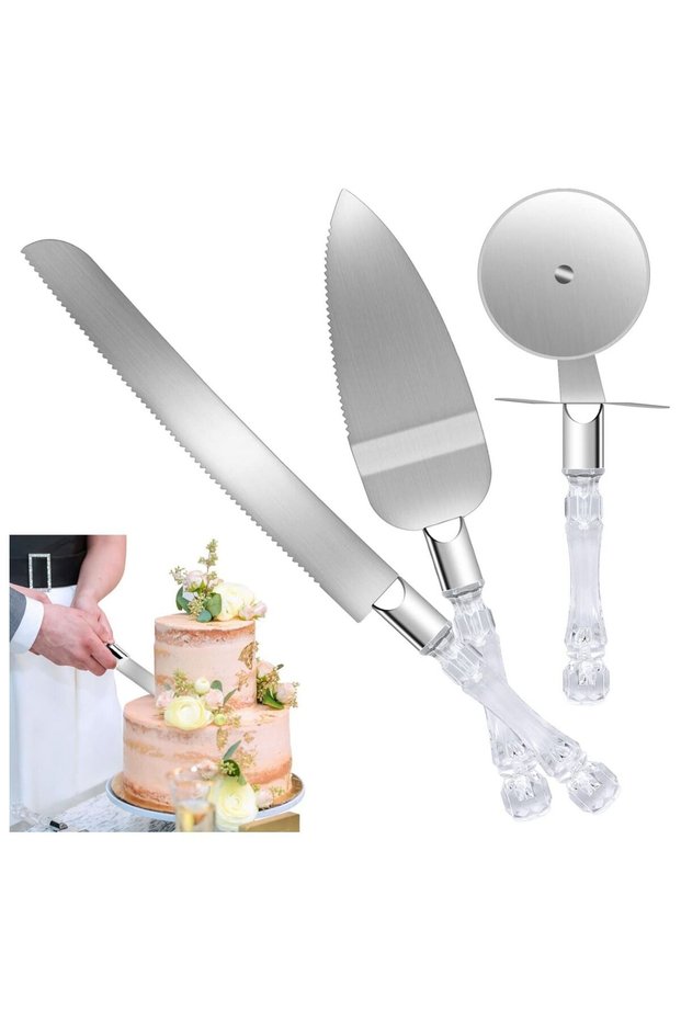3 Pcs Wedding Cake Knife and Server Set Cake Knife with Crystal Handle Gifts for Wedding,Engagement,Anniversary,Birthday and Baby Shower Party