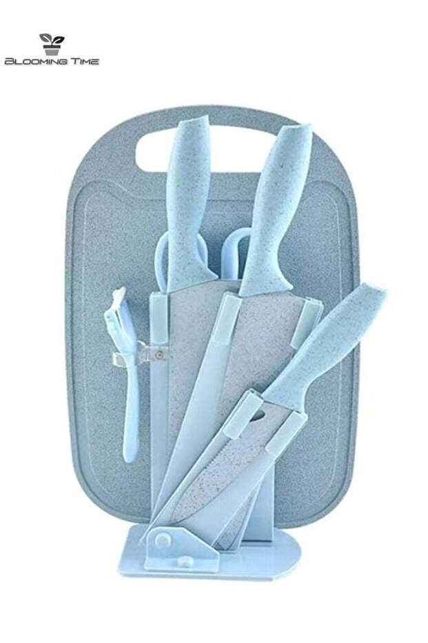 BLOOMING TIME 7-Piece Wheat Straw Kitchen Knife Set, Used In Various Types Of Classification, Blue