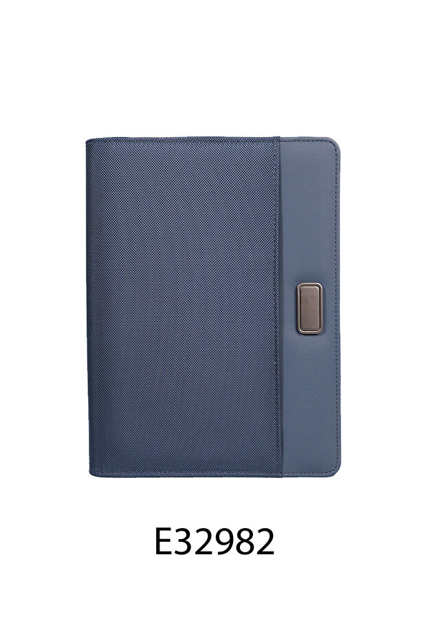 Unisex Professional Fabric Portfolio – B5 Organizer with Craft Paper Notebook & Metal Detail Blue