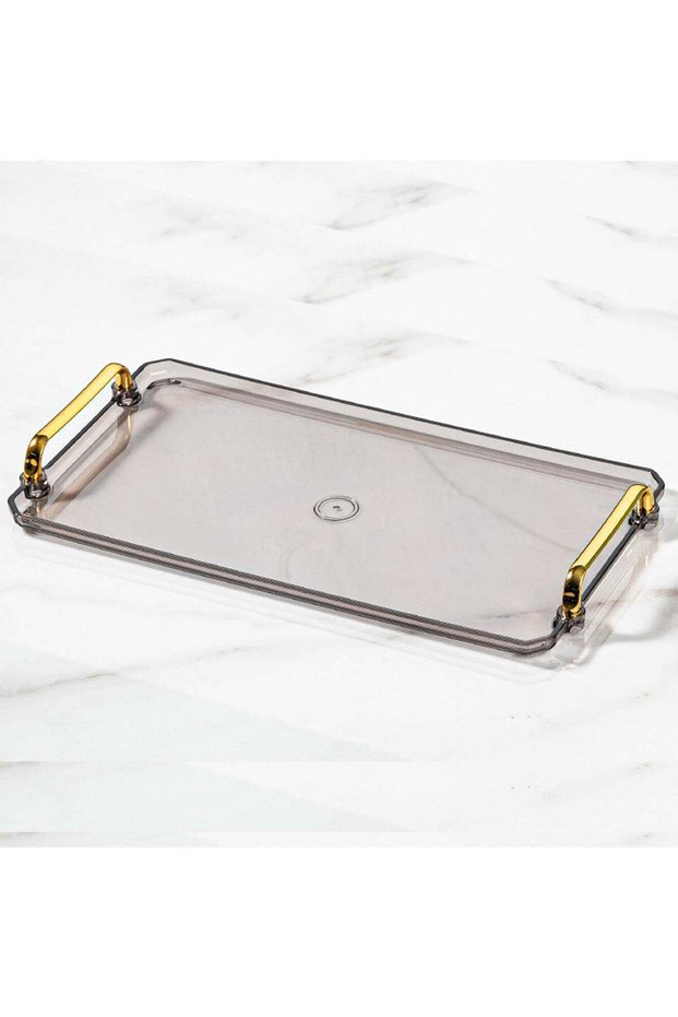 Qiccijoo Serving Trays with Handles Home Decorative Coffee Table Tray Ottoman Tray Acrylic Food Tray Fruit Tray Bar Tray Perfume Tray Cocktail Tray(Grey)