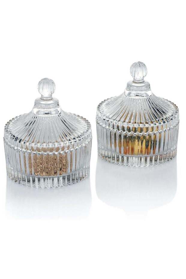 2Pcs Tabletop Crystal Clear Castle Jar with Lid Candy Jar, Sugar Bowl, Cookie Jar, Jewelry or Make