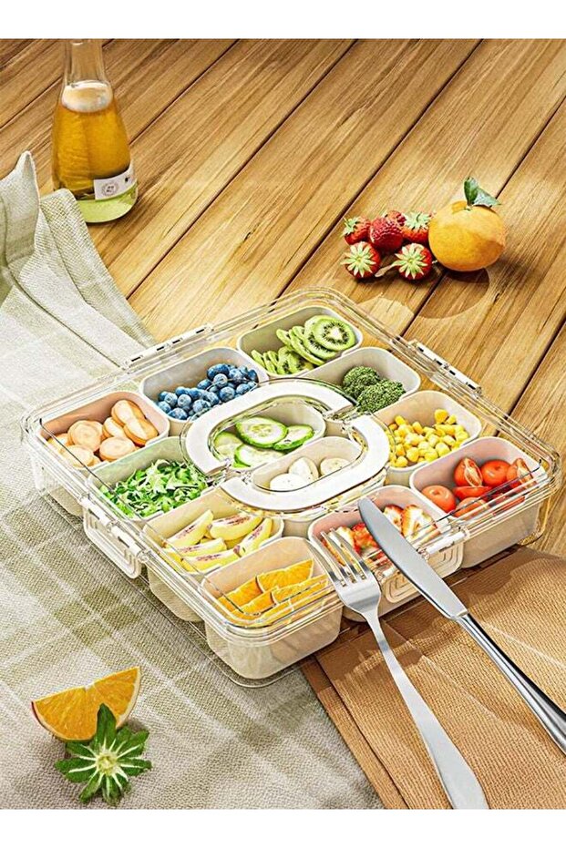 Box Charcuterie Container Portable Snack Platters, 12 Compartment Divided Serving Tray with Lid and