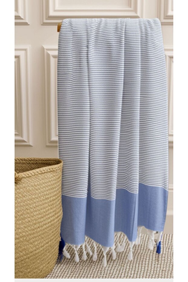 100% Cotton Thin Striped Blue White 90X170 cm Peshtemal Beach Towel