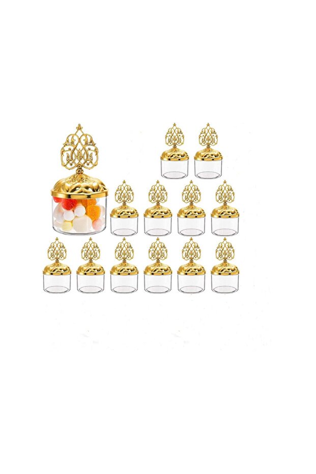 Mini Plastic Candy Cupcake Containers, 12 Pcs Clear Favor Boxes with Gold Dome Lids, Round Cake Sta