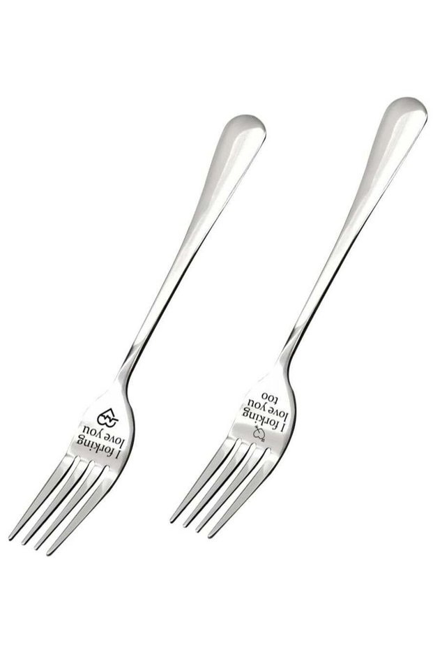 2 Pcs Funny Engraved Stainless Steel Dinner Forks for Couples with Personalized Letters as Gifts