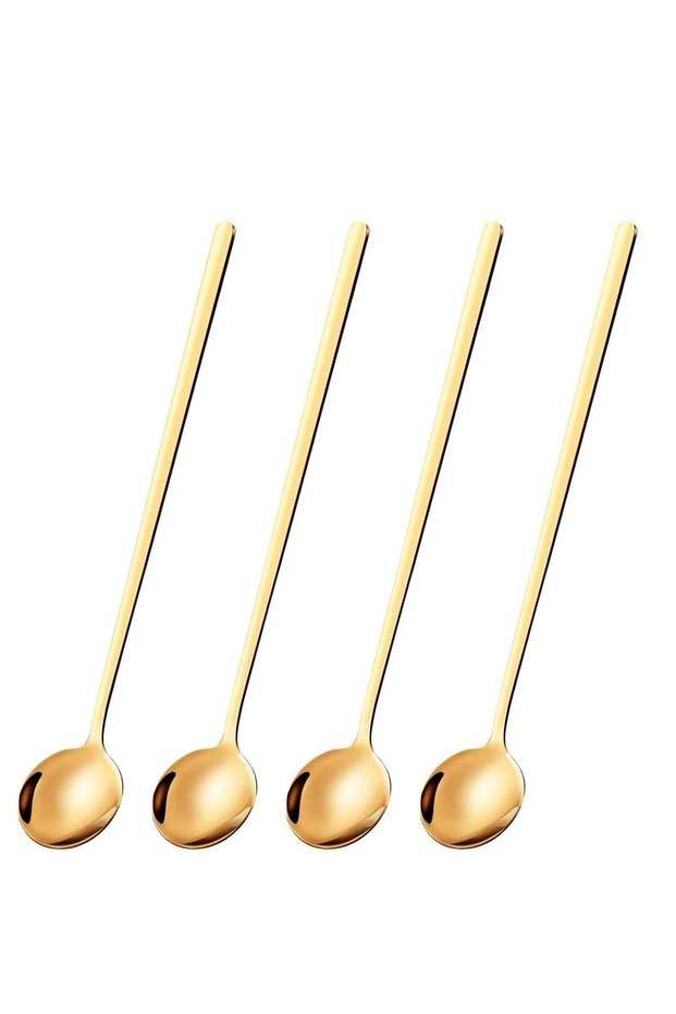 4 Pcs Gold Coffee Spoons Teaspoons Stirring Spoons with Long Handle for Coffee Sugar Dessert