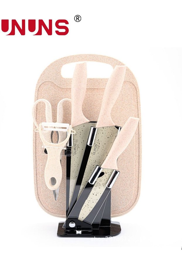 7-Piece Kitchen Knive Set,Chopping Boards Set With 3 Knifes And 1 Scissor,Chef Chopping Board With Grooves For Meat Fruits Veggies,Dishwasher Safe,Beige