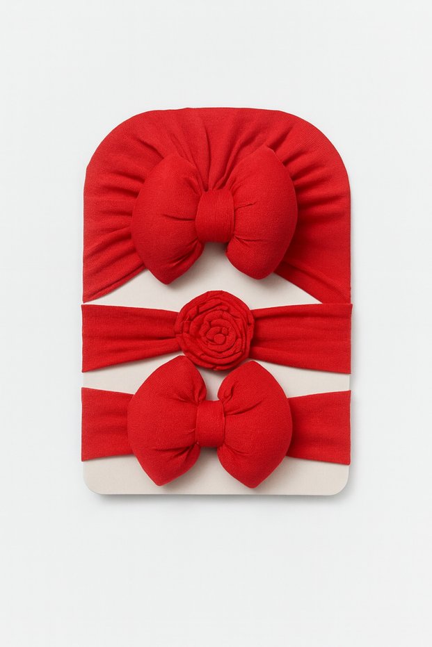 0-18 Months Baby Girl Set of 3 – Bow Bonnet, Bow Hairband, Rose Hairband
