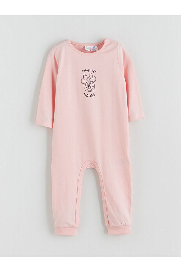 Pembe Bisiklet Yaka Minnie Mouse Baskılı Kız Bebek Tulum 2'li - 2