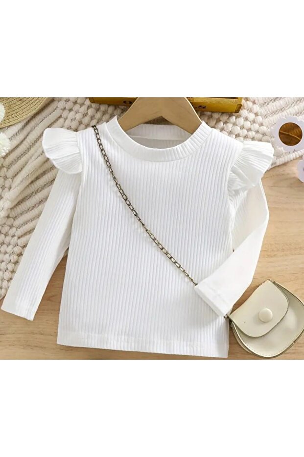 Girl's Shoulder Ruffle Detailed Long Sleeve Blouse