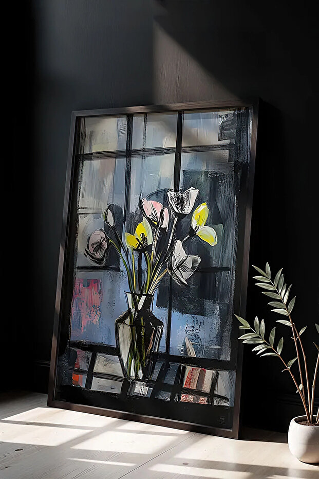 Çiçek Vazo tasarımlı Çerçeve Görünümlü Mdf Tablo - 1