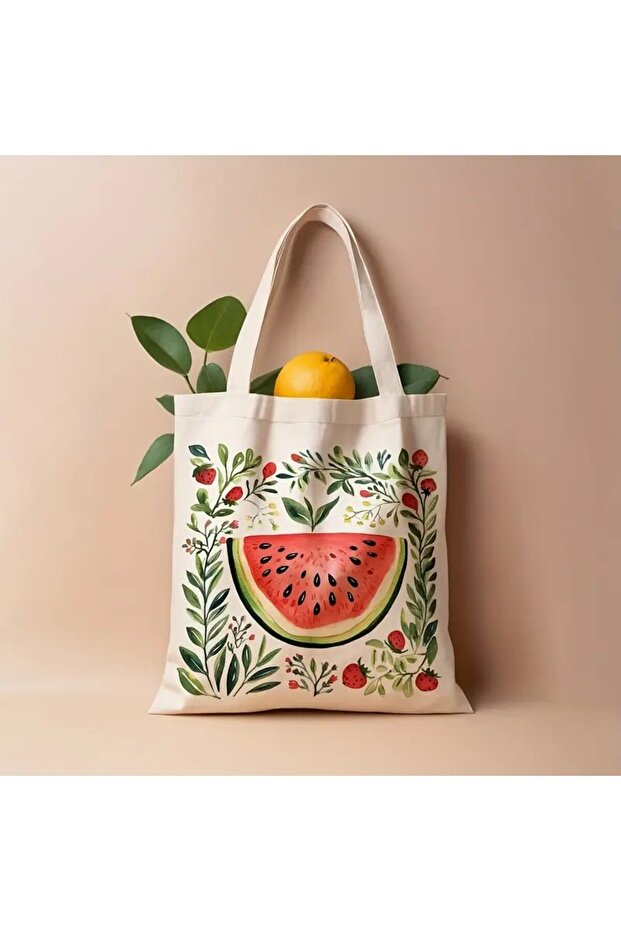Watermelon & Strawberry Design Printed Women's Organic Cotton Hambez Bag