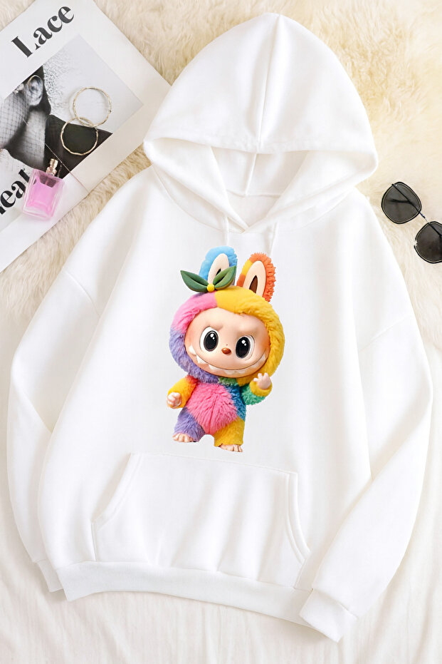 سويت شيرت مطبوع عليه 3 خيوط للجنسين مقاس كبير – نمط أرنب لابوبو 🐰 - 1