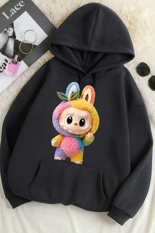 Oversize Unisex 3 Thread Printed Sweatshirt – Lapopo Rabbit Pattern 🐰 - 1