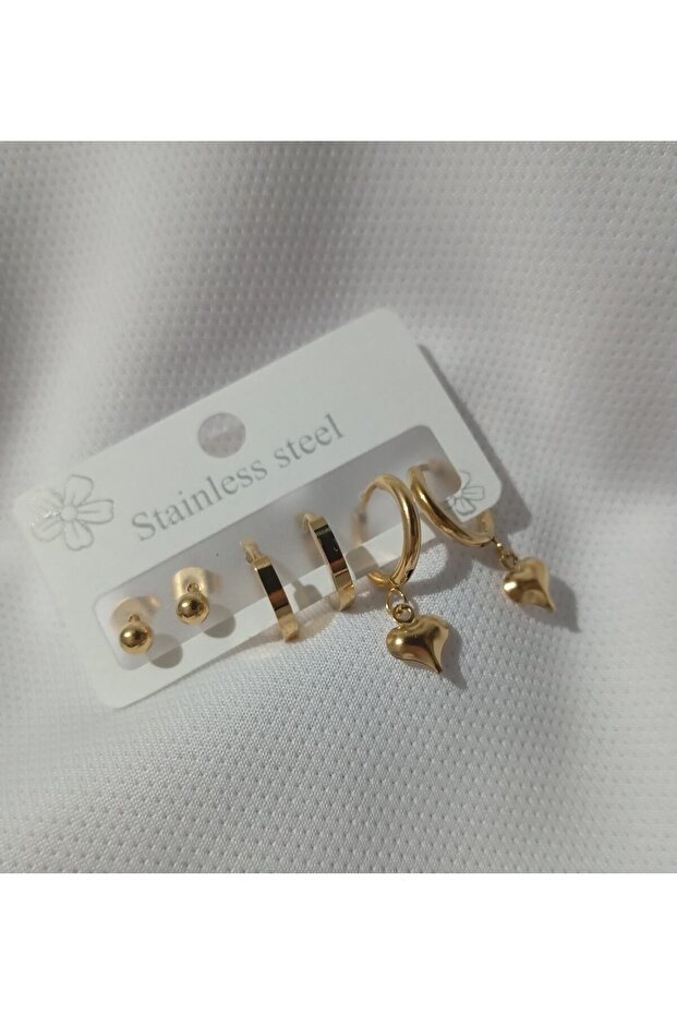 Çelik Kalpli Küpe Seti - 1