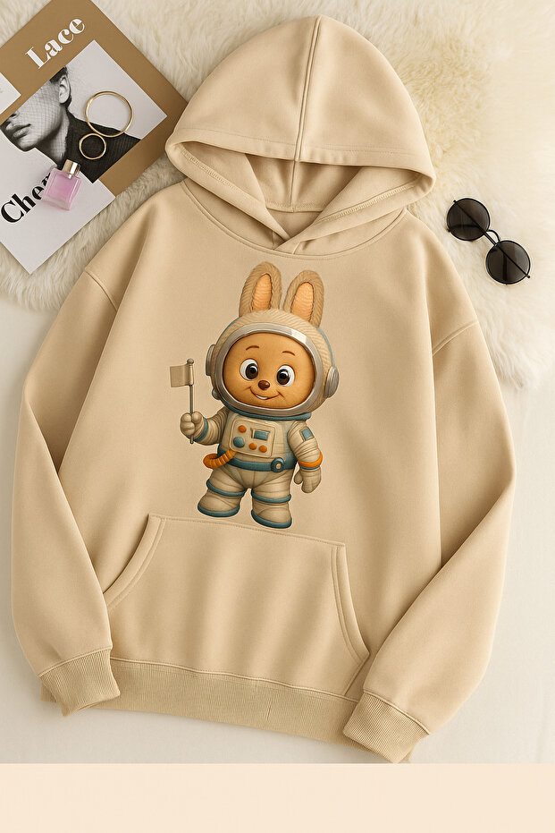 سويت شيرت مطبوع عليه 3 خيوط للجنسين مقاس كبير - نمط أرنب لابوبو 🐰 - 1