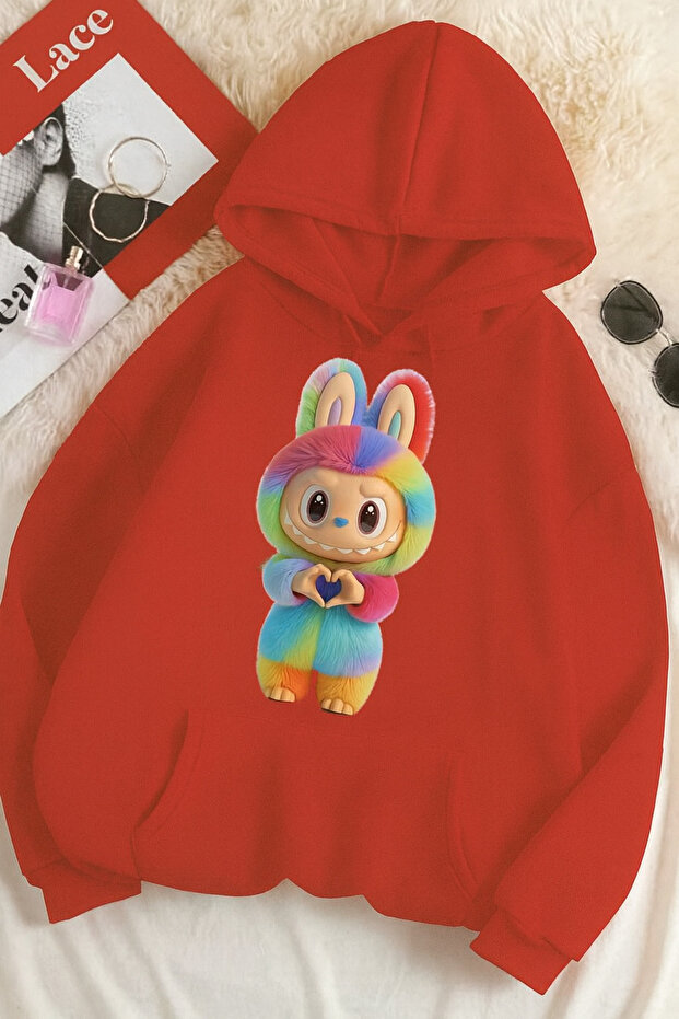 سويت شيرت مطبوع عليه 3 خيوط للجنسين مقاس كبير – نمط أرنب لابوبو 🐰 🦋 - 1