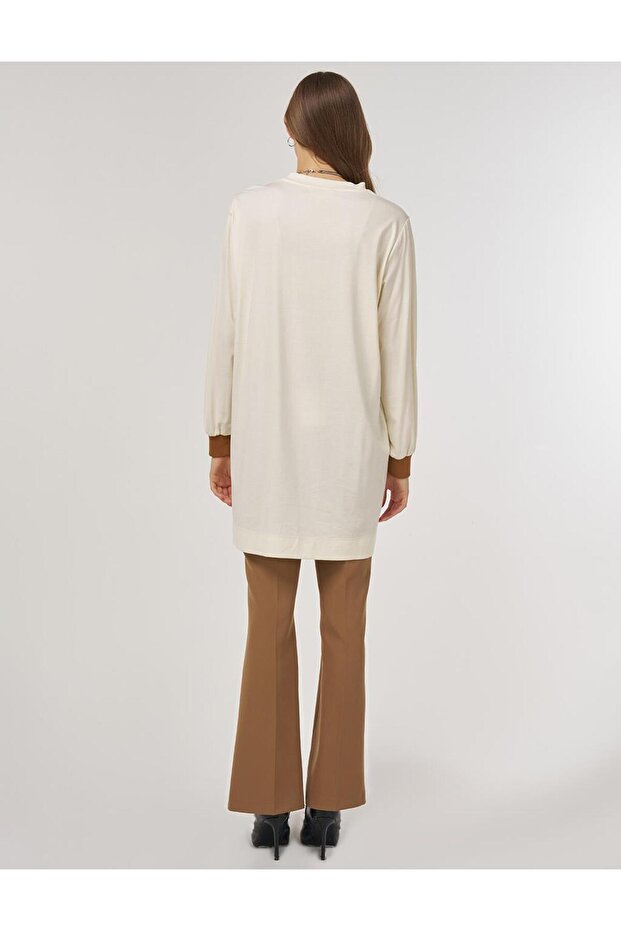 Görsel Baskılı Rayon Sweatshirt Ekru - 5