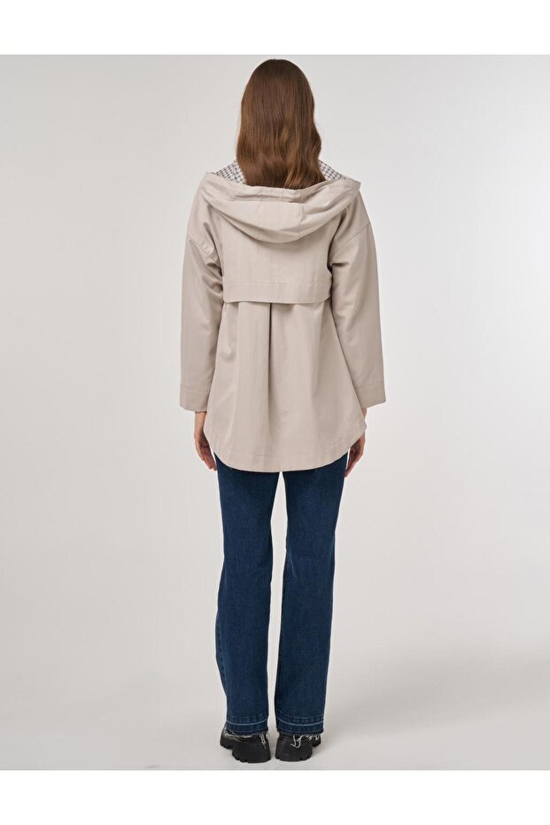 Kapüşonlu Kısa Trençkot Taş - 6