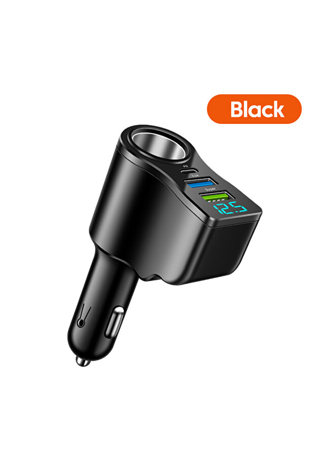 Black 66W 4 Ports Multifunctional Car Cigarette Lighter Power Adapter 3.1A Dual USB PD Car Phone Fas