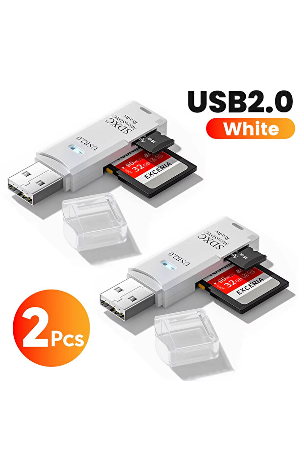 2PCS White USB2.0 Elough 2 in 1 USB 2.0 Card Reader Micro TF SD Memory Card Reader USB Adapter High - 1
