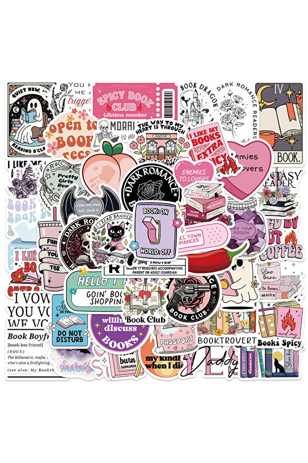 MULTICOLOR 50PCS Bright Holog Smut Bookish Reader Stickers Aesthetic Love Cute Girls Decals for Kin
