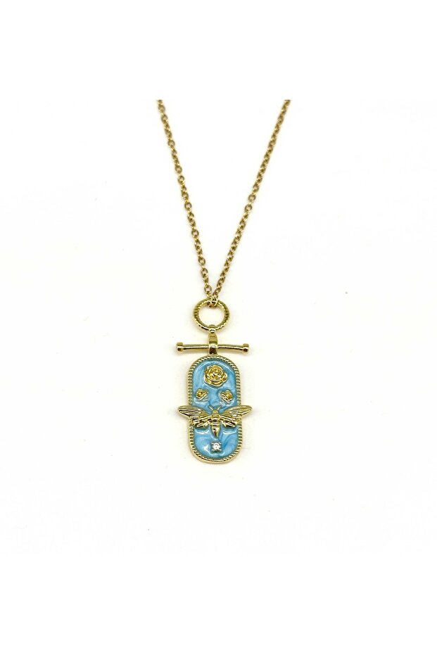 Blue Necklace with Butterfly & Rose Detail