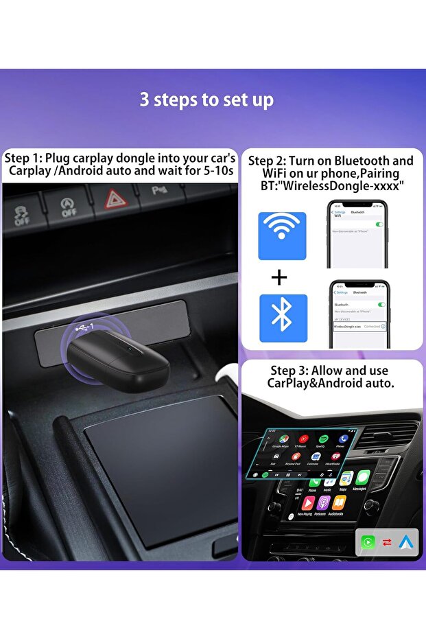Wireless CarPlay Adapter for IOS CarPlay and Android Auto - 5