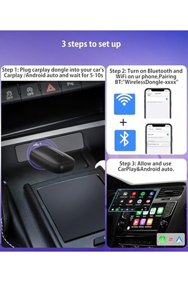 Wireless CarPlay Adapter for IOS CarPlay and Android Auto - 6