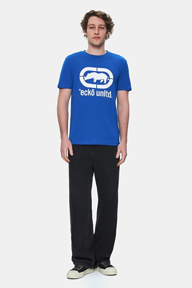 Marc Blue Crew Neck Printed Standard Fit Men's Tshirt