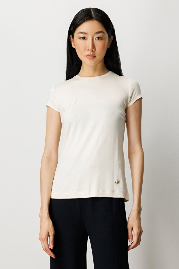 Блуза с ръкав без яка Basic Bluz - 1