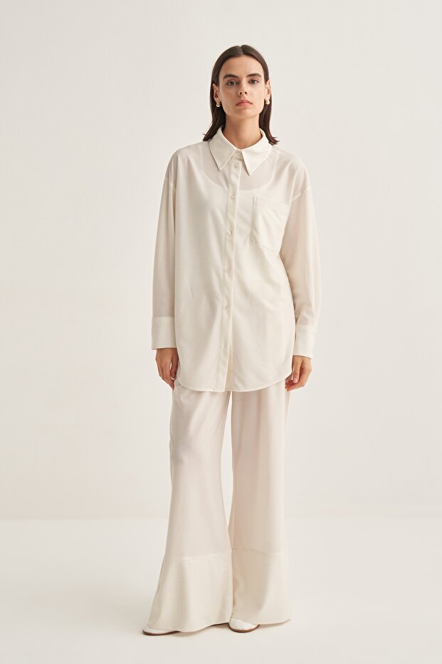 Women's Shirt Pants Set Gold Striped