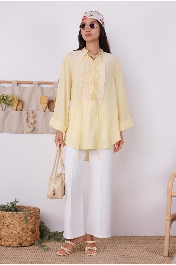 Pilise Detaylı Bluz Soft Sarı - 4