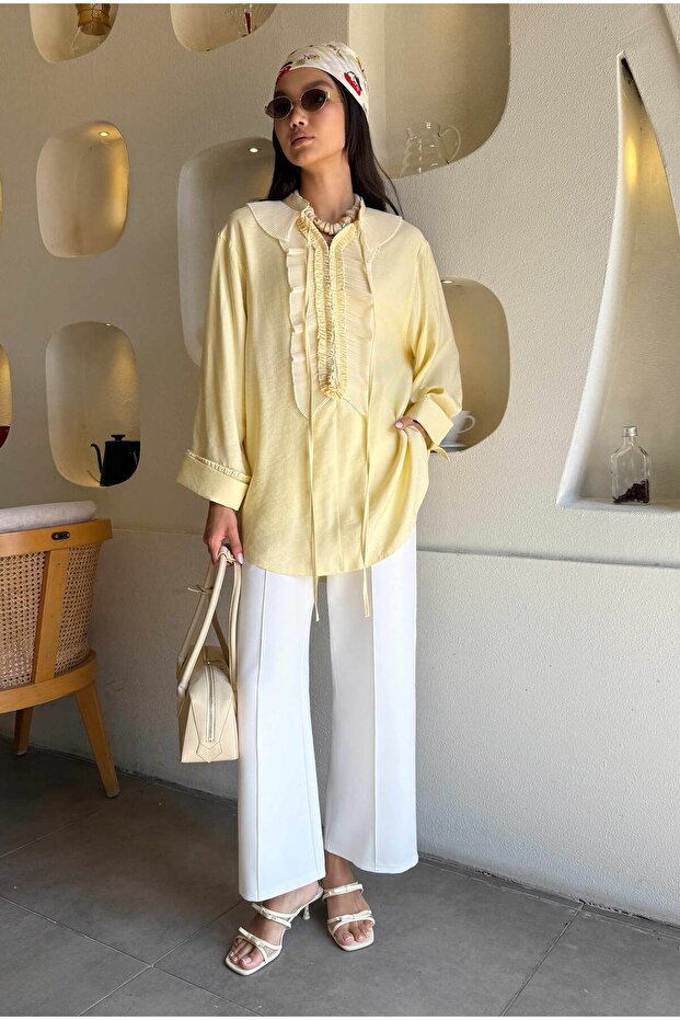 Pilise Detaylı Bluz Soft Sarı - 1