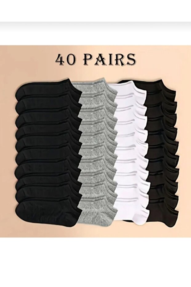 40 Pairs of Mixed Color Booties Socks (Black White Gray Navy Blue)