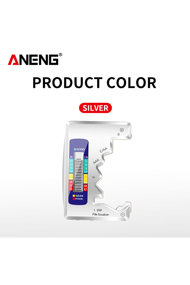 Silver ANENG LCD Display Battery Testers C AA AAA D N 9V 1.55V Universal Button Cell Volt Capacity - 1
