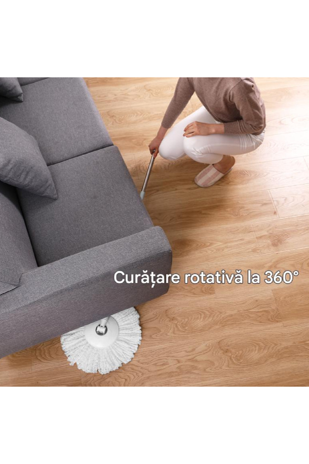 White bucket set with wringer and rotating mop, 360° telescopic handle, stainless steel wringing basket and 2 cloths - 3