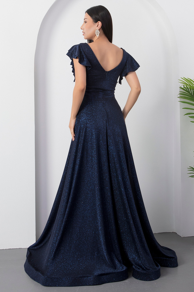 Kol Volanlı Simli Abiye Elbise 39925 - 8