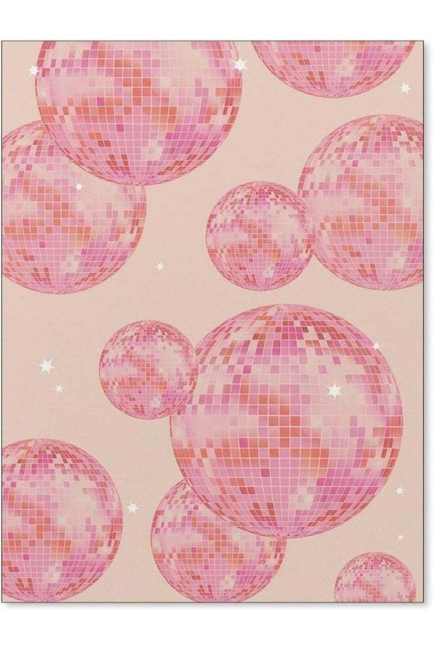 Pink Disco Ball Funky Girly Poster (30x40 cm) – Preppy Aesthetic Room Wall Art Unframed