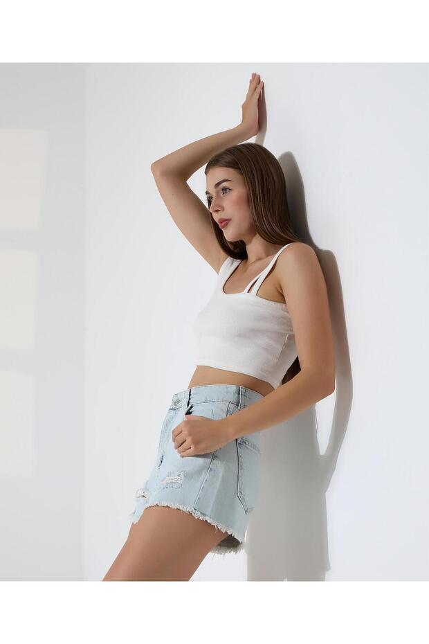 Kadın Lazerli Kot Şort - 7