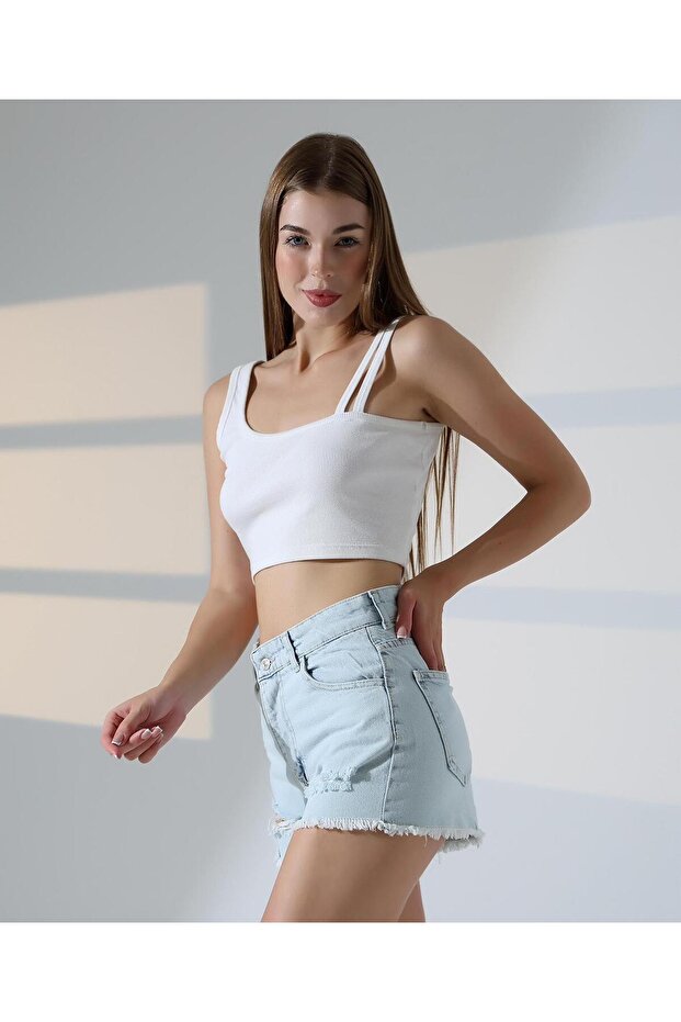 Kadın Lazerli Kot Şort - 8