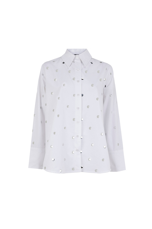 Metal Pullu Düğmeli Uzun Kol Oversize Gömlek - 8