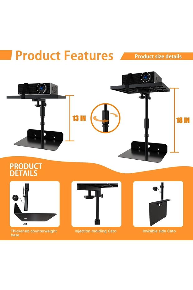 CENXI Projector Stand, Height Adjustable, Hidden Shelf Desktop No Drilling - 5