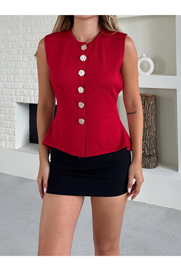 6 Düğmeli Triko Yelek - 3