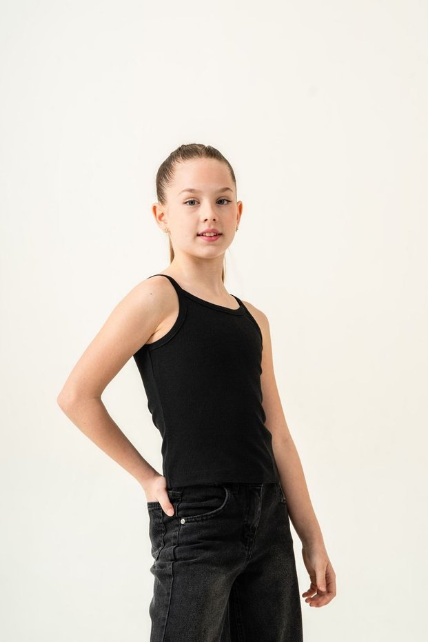 4-15 Years New Mila Girl's Strap T-Shirt-Black