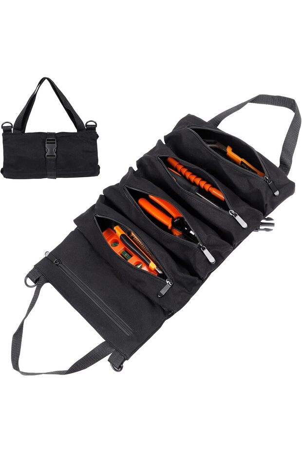Super Roll Tool Roll, Multi-Purpose Roll Up Tool Bag, Wrench Roll, Canvas Tool Organizer Buc - 1