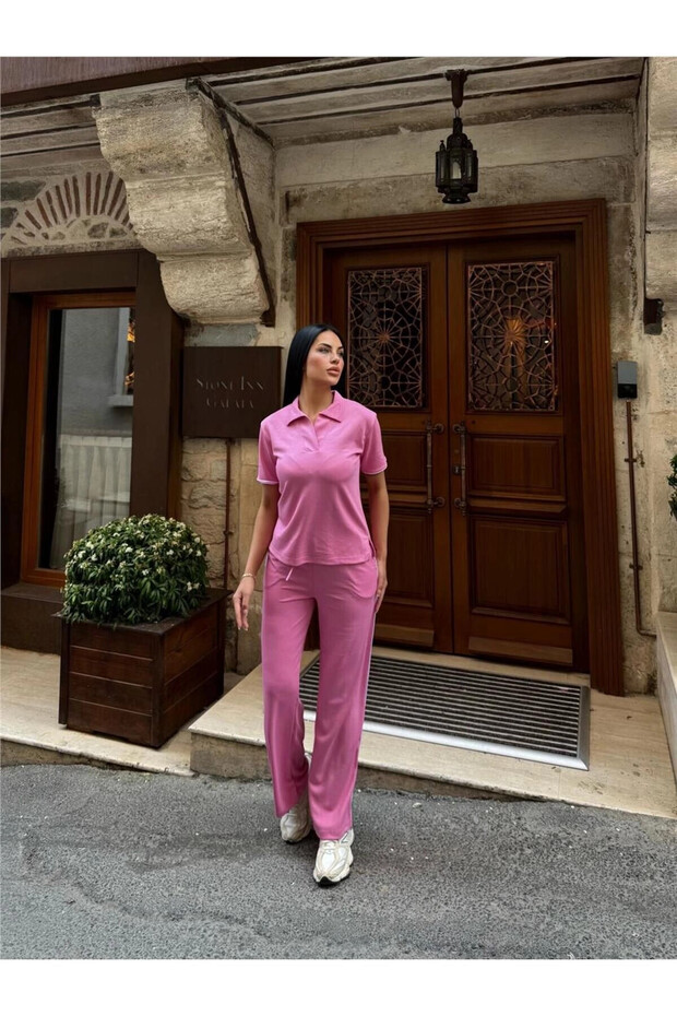 Pink Polyester Elastane Polo Neck Suit - 5